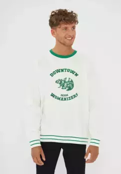 Грубая толстовка " Derbe Town", манжеты на резинке, манжеты в полоску, контрастный круглый вырез, кремовый