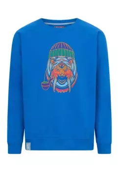 Грубая толстовка "Морж", качественная вышивка, манжеты на резинке, горловина круглая Derbe, синий