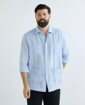 Гуаябера 100% однотонный лен с длинными рукавами, большие размеры Emidio Tucci, светло-голубой