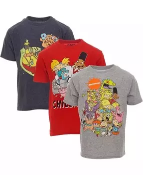 Губка для мальчиков Rugrats Боб Квадрат Брюки Rocko Набор из 3 футболок с рисунком Nickelodeon, мультиколор
