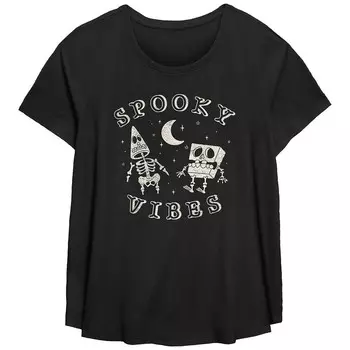 Губка Nickelodeon больших размеровБоб КвадратБрюки и футболка с струящимся рисунком Патрика Spooky Vibes, черный