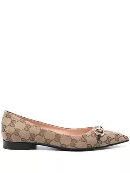 Gucci балетки с пряжкой Horsebit и логотипом GG, нейтральный цвет