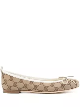 Gucci балетки с узором GG Supreme, коричневый
