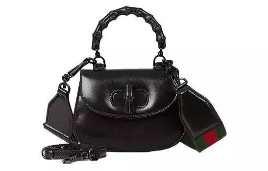 GUCCI Бамбук 1947 Кожаная бамбуковая сумка Сумки через плечо Мини женские черные
