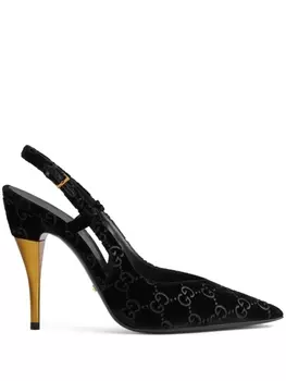 Gucci бархатные туфли GG 105 с ремешком на пятке, черный