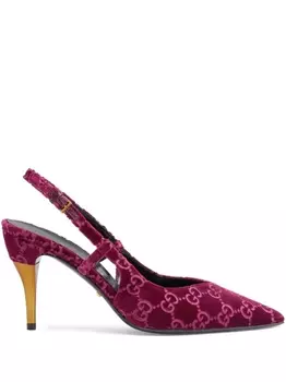 Gucci бархатные туфли с ремешком на пятке, розовый