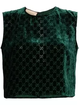 Gucci бархатный топ с жаккардовым логотипом GG, зеленый