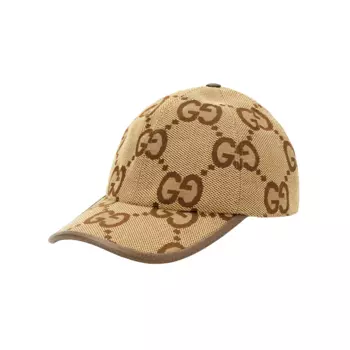GUCCI Бейсболка Jumbo GG Canvas цвета верблюжьей шерсти/черного дерева