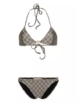 Gucci бикини с треугольными чашками и принтом GG Supreme, нейтральный цвет
