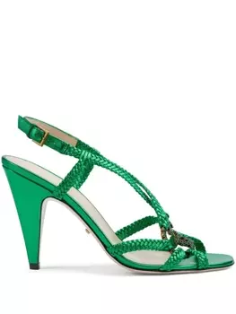 Gucci босоножки с логотипом Interlocking G и кристаллами, зеленый