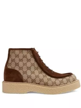 Gucci ботинки со вставками и узором GG Supreme, коричневый