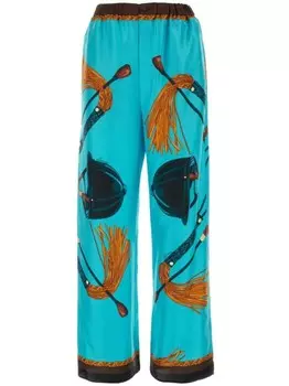 Gucci брюки из шелка с принтом в виде коня, синий
