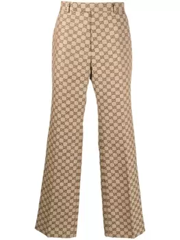 Gucci брюки прямого кроя с монограммой GG, нейтральный цвет