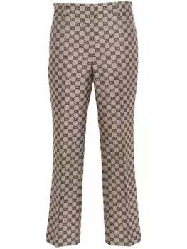 Gucci брюки строгого кроя с вышитым логотипом GG, нейтральный цвет