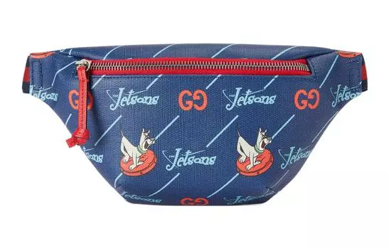 GUCCI Детская поясная сумка из холста с кожей, синяя
