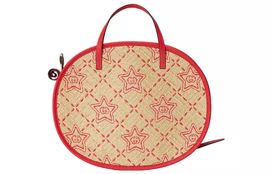 GUCCI Детская сумка из рафии с кожей, цвет красный/бежевый