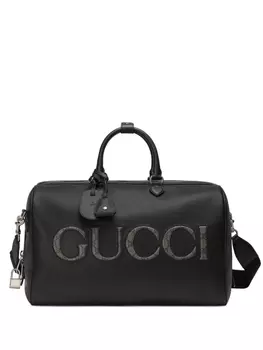 Gucci дорожная сумка с тисненым логотипом, черный