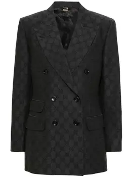 Gucci двубортный блейзер с узором GG, серый