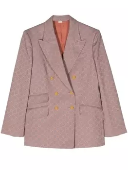 Gucci двубортный блейзер с жаккардовым узором GG, серый