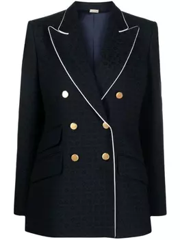 Gucci двубортный блейзер с жаккардовым узором Horsebit, синий