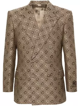 Gucci двубортный пиджак с узором Maxi Horsebit, нейтральный цвет