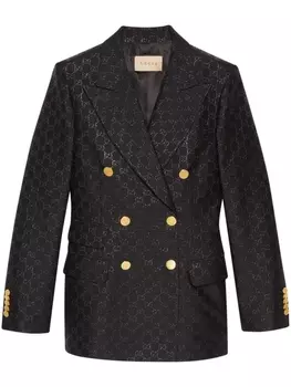 Gucci двубортный шерстяной блейзер с узором GG, черный