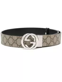 Gucci двухсторонний ремень с узором GG Supreme, коричневый
