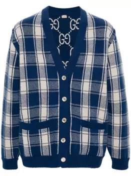 Gucci двусторонний шерстяной кардиган в клетку, синий