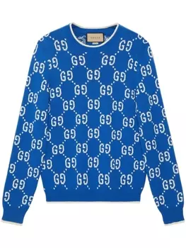 Gucci джемпер вязки интарсия с логотипом GG, синий