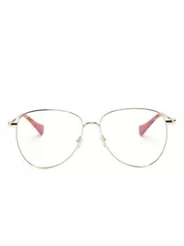 Gucci Eyewear очки Double G в оправе 'кошачий глаз' с логотипом, золотистый