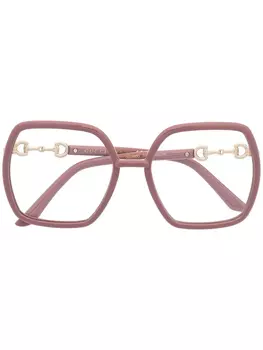 Gucci Eyewear очки в круглой массивной с декором Horsebit, розовый