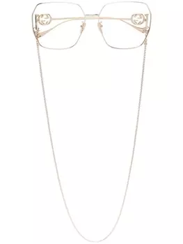 Gucci Eyewear солнцезащитные очки с логотипом и цепочкой, золотистый