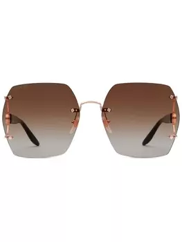 Gucci Eyewear солнцезащитные очки в безободковой оправе, розовый