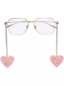 Gucci Eyewear солнцезащитные очки в квадратной оправе с подвеской, золотистый