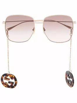 Gucci Eyewear солнцезащитные очки в квадратной оправе с логотипом GG, золотой