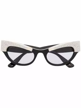 Gucci Eyewear солнцезащитные очки в оправе 'кошачий глаз' с кристаллами, черный