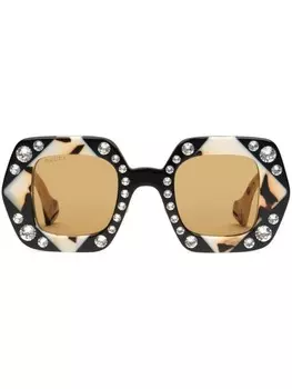 Gucci Eyewear солнцезащитные очки в прямоугольной оправе с кристаллами, черный