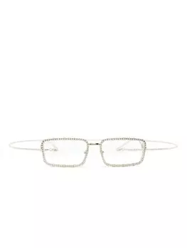 Gucci Eyewear солнцезащитные очки в прямоугольной оправе с кристаллами, золотистый