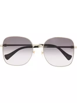 Gucci Eyewear солнцезащитные очки в прямоугольной оправе с логотипом, золотистый