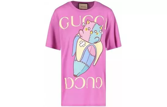 GUCCI Футболка с заниженной линией плеч, женская, розовая