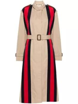Gucci габардиновый тренч с отделкой Web, нейтральный цвет