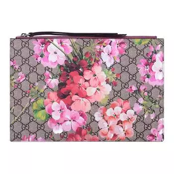 GUCCI GG Blooms, клатч из ПВХ с кожей, большого размера, женский, цвет эбеновое дерево/розовый