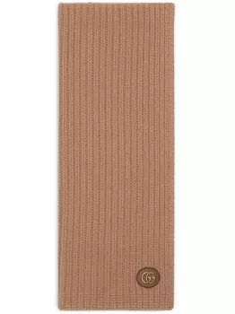 Gucci GG-plaque ribbed scarf, нейтральный цвет
