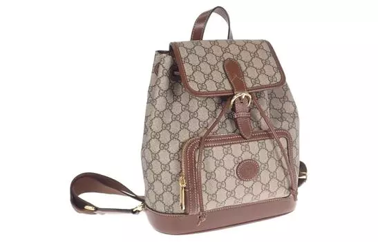 GUCCI Холщовая модель GG Retro Series с кожаным рюкзаком, обычная, унисекс, цвет эбеновое дерево/коричневый