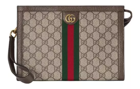 GUCCI Холщовая сумка-клатч Ophidia Canvas, обычная мужская, цвет эбеновое дерево/коричневый