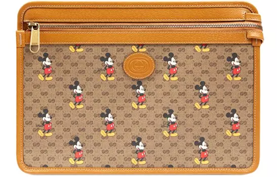 GUCCI Холщовая сумка-клатч с кожаной сумкой от Disney, унисекс, цвет эбенового дерева и коричневый