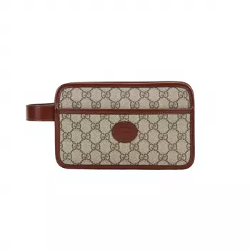 GUCCI Холщовая сумка с кожаной косметичкой, дорожная сумка-клатч, женская, бордового и коричневого цветов