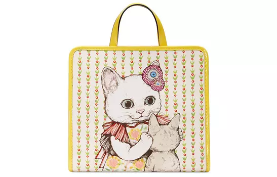GUCCI Холщовая сумка с кожаной сумкой, детская сумка, желто-белая, конфетная