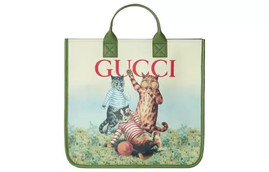GUCCI Холщовая сумка с кожаной сумкой-шоппером, детская, зеленая