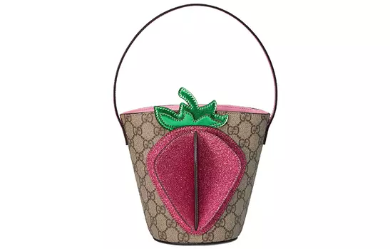 GUCCI Холщовая сумка с кожаной сумкой, сумка-ведро, дамская сумочка, детская сумка, обычная детская, цвета эбенового дерева/розового/конфетного цвета